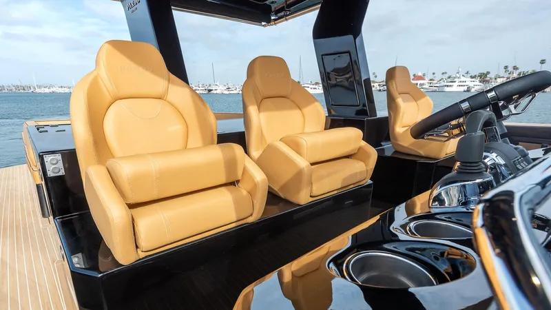 Slide: The Image of Luxurious leather seating on 2022 Pardo Yachts 50, featuring sleek design and modern amenities. - 22