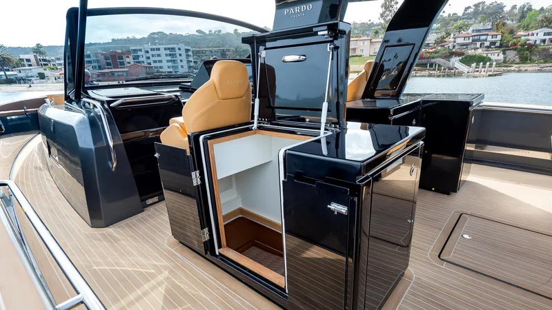 Slide: The Image of 2022 Pardo Yachts 50 interior with sleek cabinetry and luxurious seating on deck. - 37