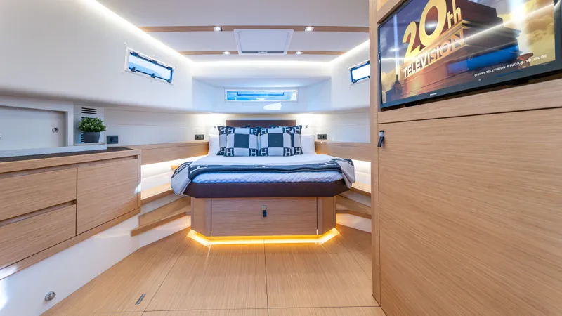 Slide: The Image of Luxurious interior of 2022 Pardo Yachts 50, featuring modern design and ambient lighting. - 40