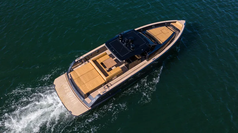 Slide: The Image of 2022 Pardo Yachts 50 cruising on open water, aerial view. - 7