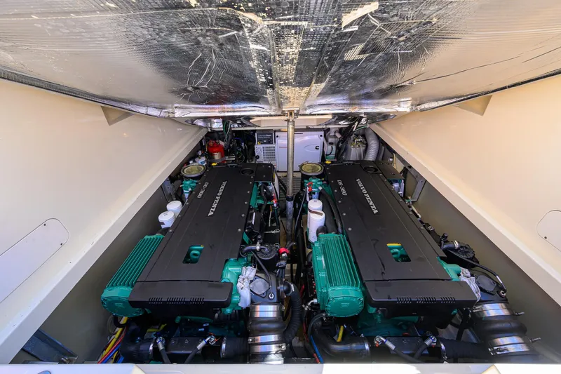 Slide: The Image of Engine compartment of 2010 Hinckley Picnic Boat 37 MKIII with twin engines. - 28