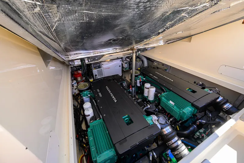 Slide: The Image of Engine compartment of a 2010 Hinckley Picnic Boat 37 MKIII with twin diesel engines. - 29