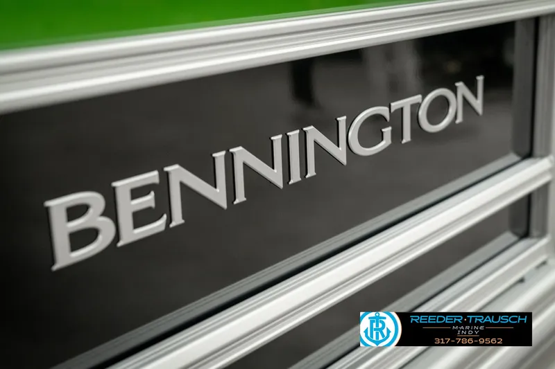 Slide: The Image of 2025 Bennington 21 SSB boat logo with Reeder-Trausch Marine contact details. - 49