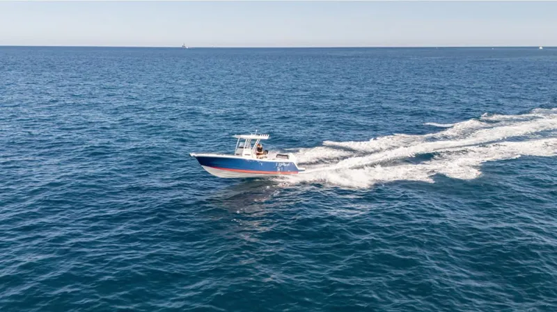 Slide: The Image of 2024 SeaWell 240CC boat cruising on open ocean waters. - 18