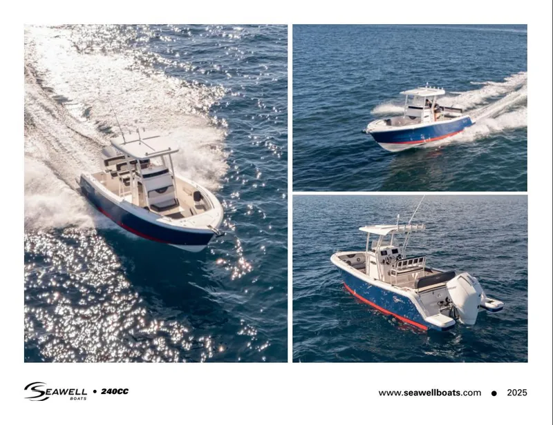 Slide: The Image of 2024 SeaWell 240CC boat cruising on open water, showcasing sleek design and performance. - 9