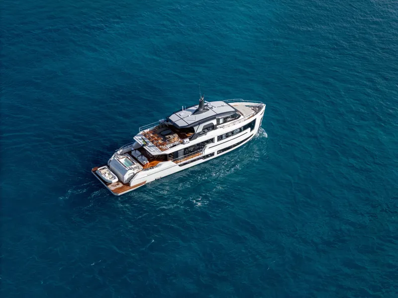 Slide: The Image of Aerial view of 2025 Alpha Squalo Co Ownership yacht on open sea. - 21