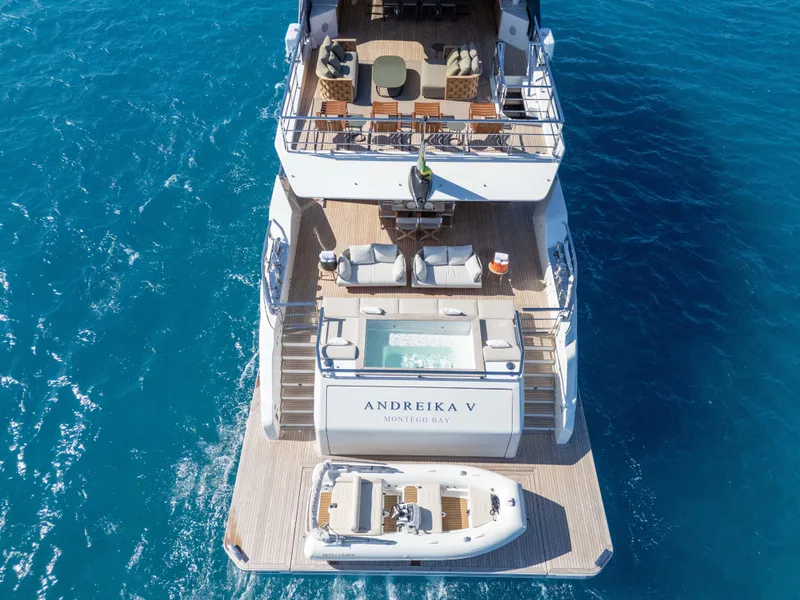 Slide: The Image of Luxurious 2025 Alpha Squalo Co Ownership yacht with spacious deck and tender in blue waters. - 32