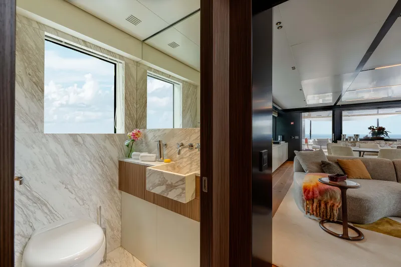Slide: The Image of Luxurious 2025 Alpha Squalo yacht interior with elegant bathroom and spacious living area. - 41