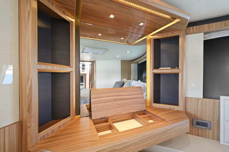 Slide: The Image of Luxurious wooden interior of 2015 Absolute Fly Co Ownership yacht cabin. - 24