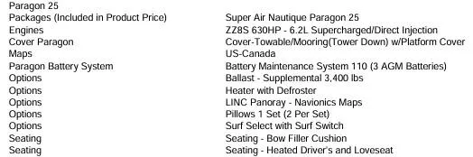 Slide: The Image of 2024 Nautique Super Air Nautique G25 Paragon features and options list. - 15