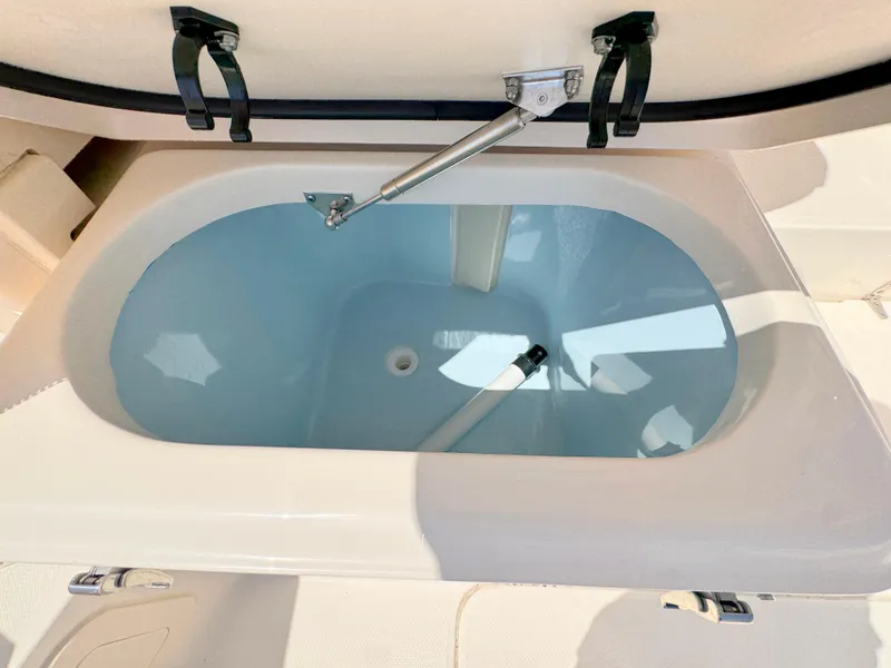 Slide: The Image of Livewell on 2022 Grady-White Marlin 300 boat, open lid, clean interior. - 37
