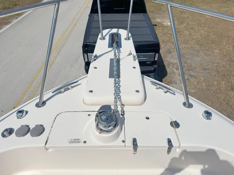 Slide: The Image of 2022 Grady-White Marlin 300 boat bow with anchor chain, viewed from above. - 9