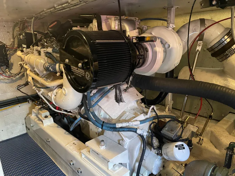 Slide: The Image of Engine room of 2002 Canoe Cove 50 Pilothouse Luxury Yacht, showcasing mechanical components. - 4