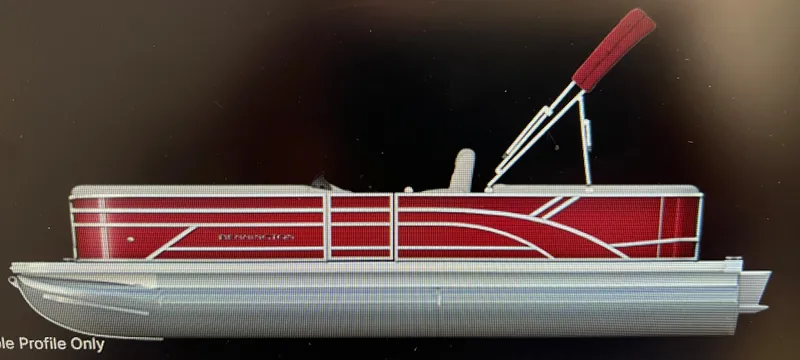 Slide: The Image of 2024 Bennington 20 SVSR SPS pontoon boat, red exterior, side view. - 13