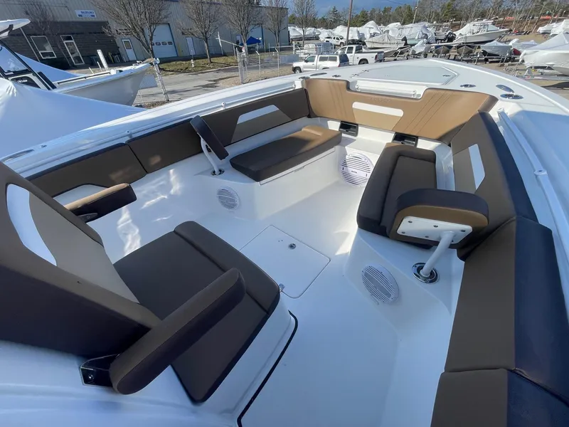 Slide: The Image of 2025 Sea Pro 292 Off Shore boat interior with spacious seating and modern design. - 29