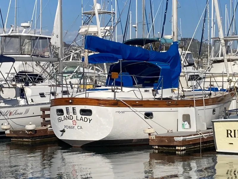Slide: The Image of Sailboat "Island Lady" docked at marina, Nantucket Island 33, 1984 model. - 24