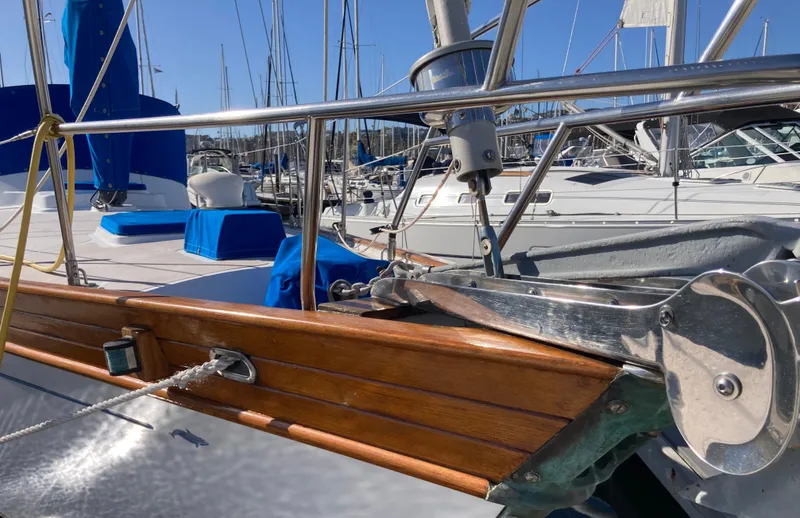 Slide: The Image of Sailboat deck view, Nantucket Island 33, 1984 model, docked in marina. - 5
