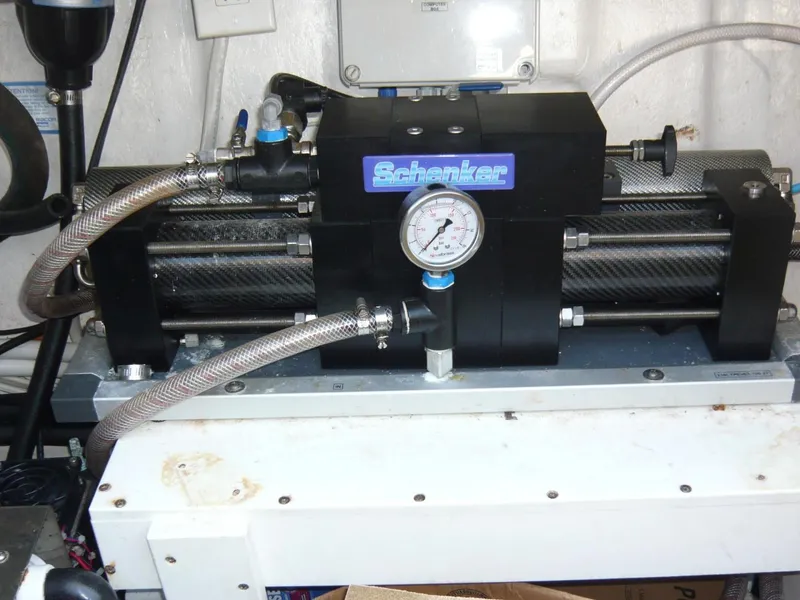 Slide: The Image of Schenker watermaker system in a 2008 Island Packet 465 yacht engine room. - 36