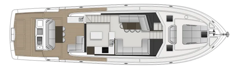 Slide: The Image of Top view layout of 2026 Maritimo M600 yacht, showcasing interior and deck design. - 19