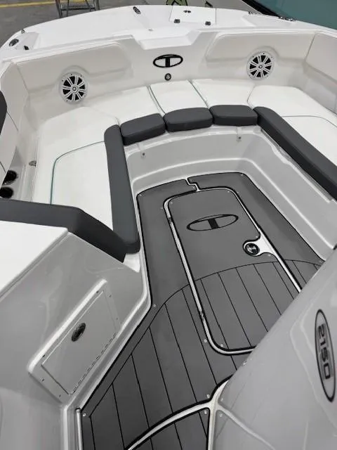 Slide: The Image of 2024 Tahoe 2150 CC boat interior with sleek seating and modern design. - 8