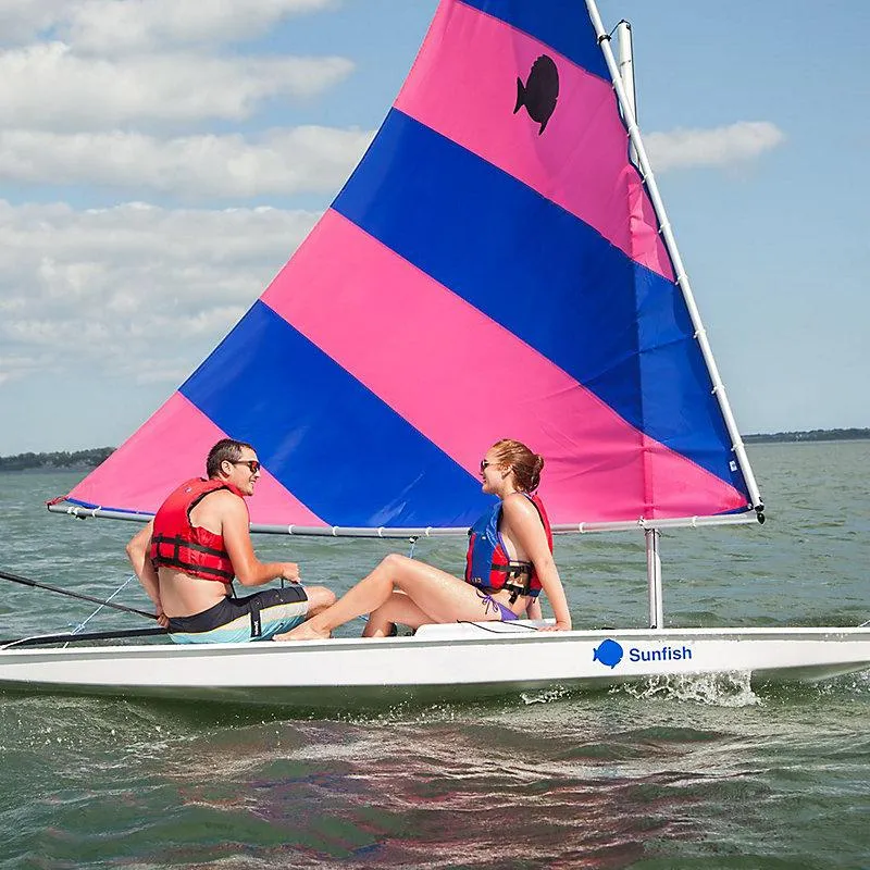 Slide: The Image of SERO Innovation 2026 Sunfish sailboat with red and white sail on clear water. - 1
