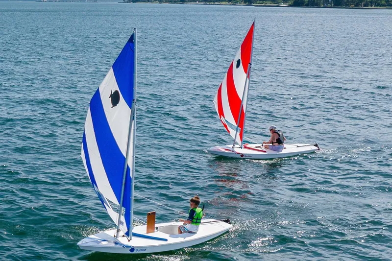 Slide: The Image of Two SERO Innovation Sunfish sailboats on open water, 2026 model, with colorful sails. - 4