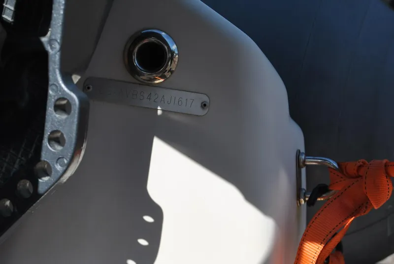 Slide: The Image of 2017 Avon Seasport 340 Deluxe boat detail with metal fittings and orange strap. - 10