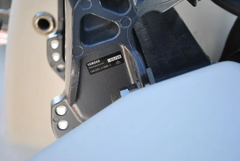 Slide: The Image of Close-up of a 2017 Avon Seasport 340 Deluxe boat component with Yamaha branding. - 12