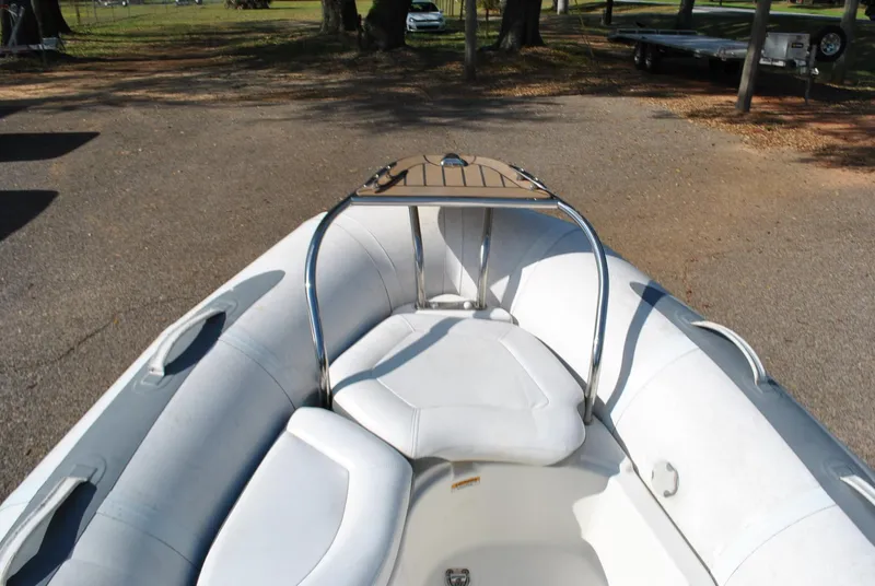 Slide: The Image of 2017 Avon Seasport 340 Deluxe inflatable boat with white seating and stainless steel rail. - 16