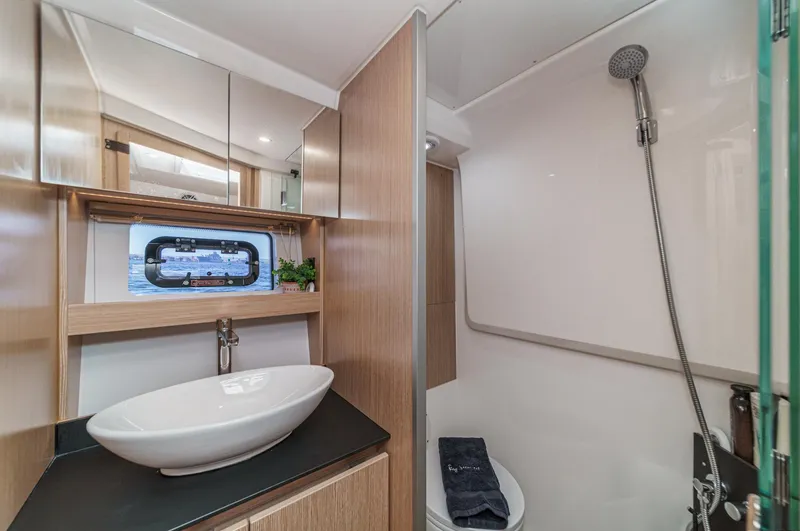 Slide: The Image of Modern bathroom interior of 2023 Bavaria SR36 yacht with sleek design and fixtures. - 48