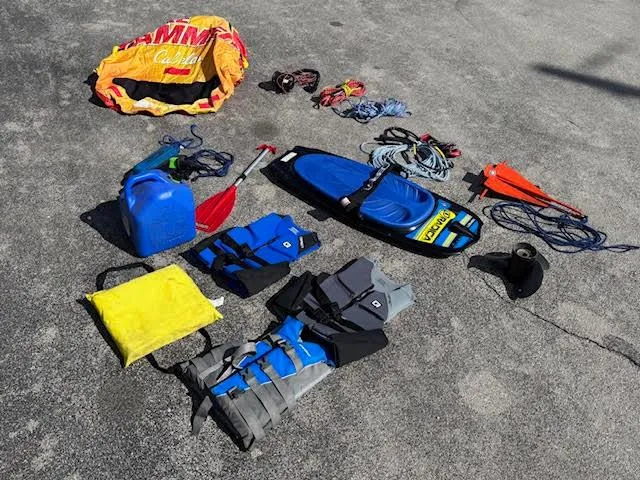 Slide: The Image of Boating gear and accessories for a 2005 Glastron MX 175, including life vests and water sports equipment. - 24