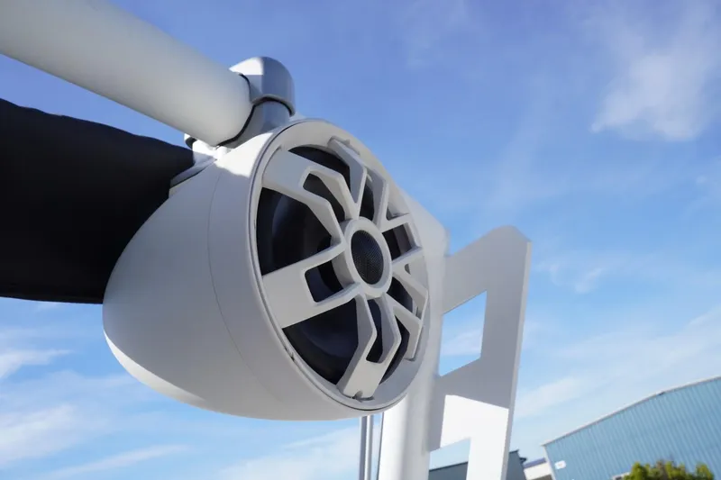 Slide: The Image of 2019 Axis A22 boat speaker against a clear blue sky. - 47