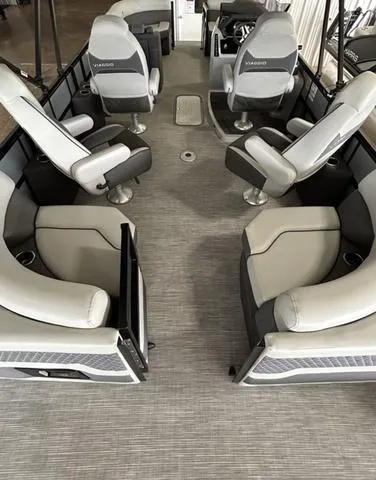 Slide: The Image of 2025 VIAGGIO by Misty Harbor Z22Q boat interior with luxurious seating arrangement. - 6