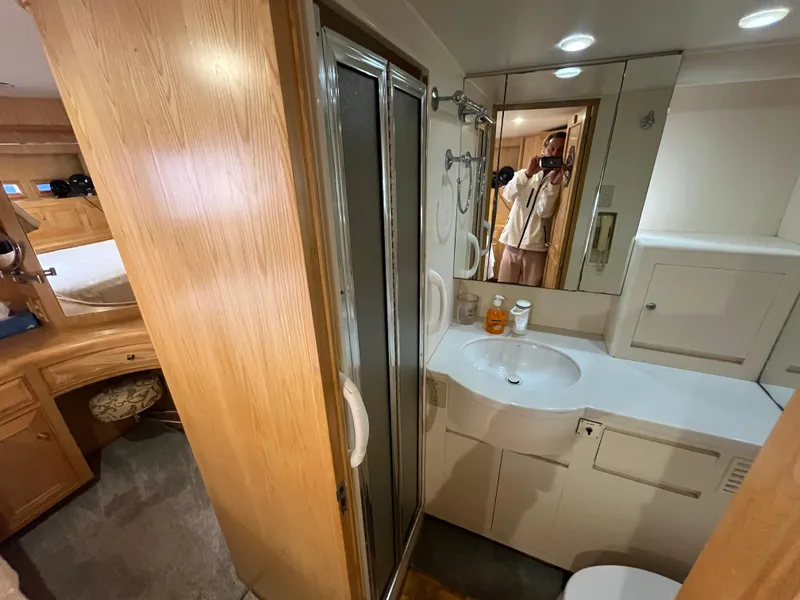Slide: The Image of Bathroom interior of 1999 Ocean Alexander Sundeck 460 yacht with shower and vanity. - 42