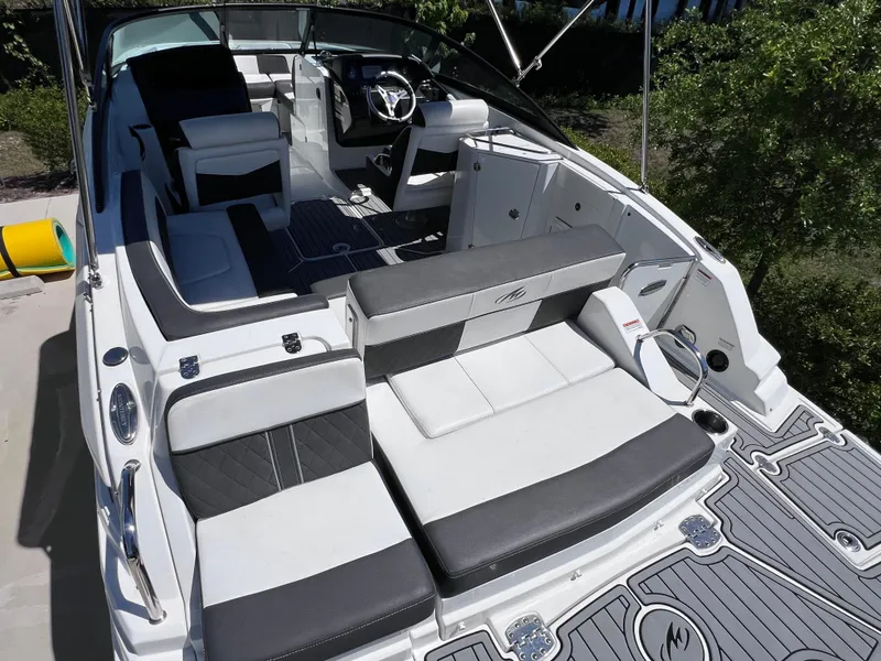 Slide: The Image of 2022 Monterey M45 boat interior with sleek seating and modern design. - 13