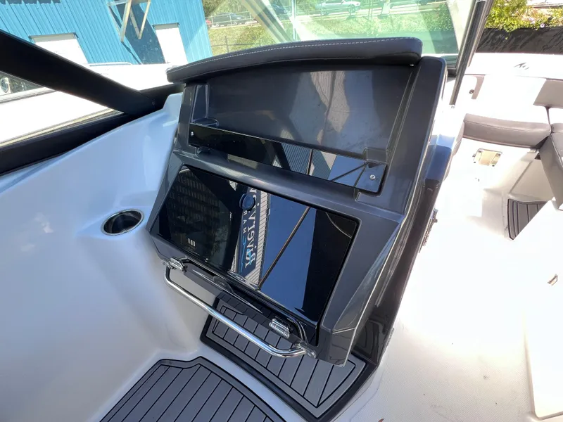 Slide: The Image of Interior view of 2022 Monterey M45 boat dashboard with sleek design and modern features. - 35