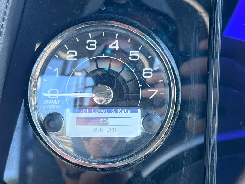 Slide: The Image of Tachometer display of 2022 Monterey M45 boat, showing 59% fuel level. - 44