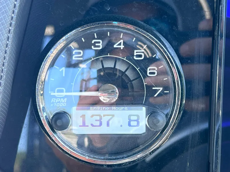 Slide: The Image of Tachometer showing 137.8 engine hours on 2022 Monterey M45 boat. - 45
