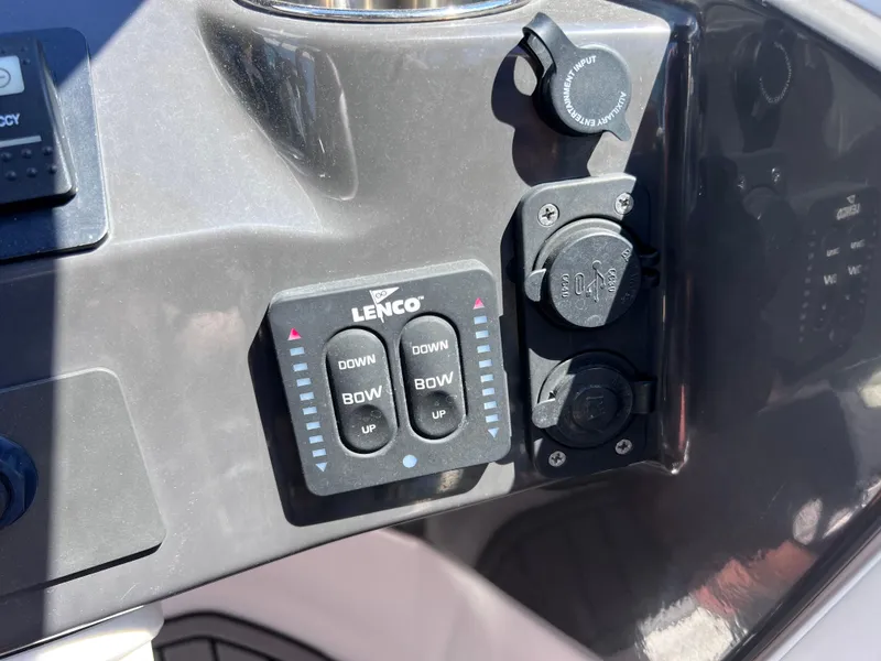 Slide: The Image of Control panel of 2022 Monterey M45 boat with Lenco trim tab switches. - 47