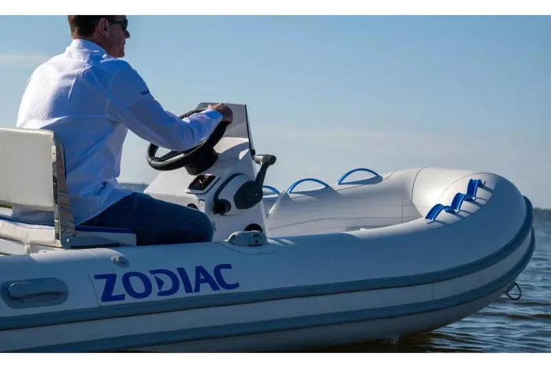 Slide: The Image of 2025 Zodiac Nomad 3.6 RIB Alu inflatable boat interior view. - 2