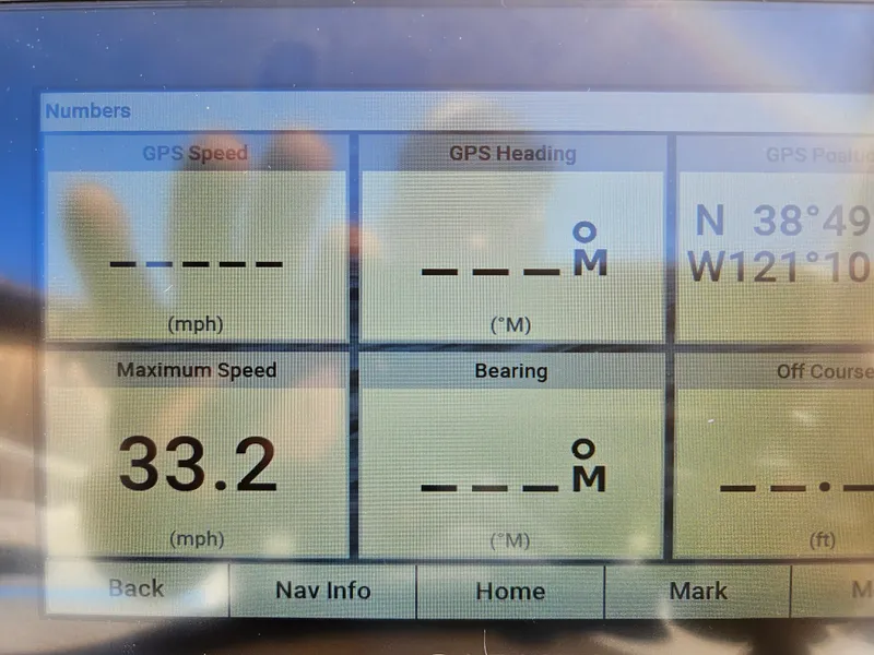 Slide: The Image of Display screen showing GPS data with maximum speed of 33.2 mph on Apex Marine boat. - 16