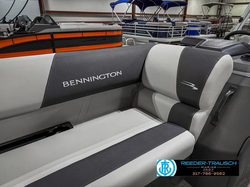 Slide: The Image of 2025 Bennington 20 SSR boat interior with branded seating and modern design. - 38