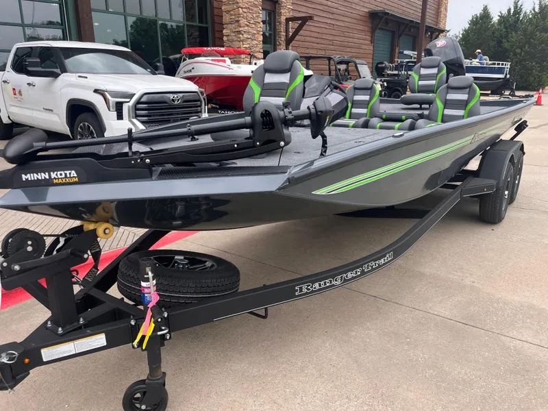 Slide: The Image of 2025 Ranger RT198P fishing boat with Minn Kota motor on trailer. - 3