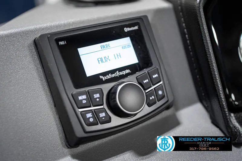 Slide: The Image of Rockford Fosgate audio system in 2025 Bennington 22 SSR boat dashboard. - 32