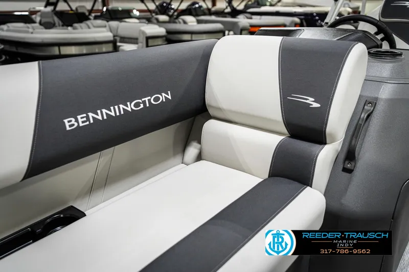 Slide: The Image of 2025 Bennington 22 SSR boat interior with branded seating and sleek design. - 38