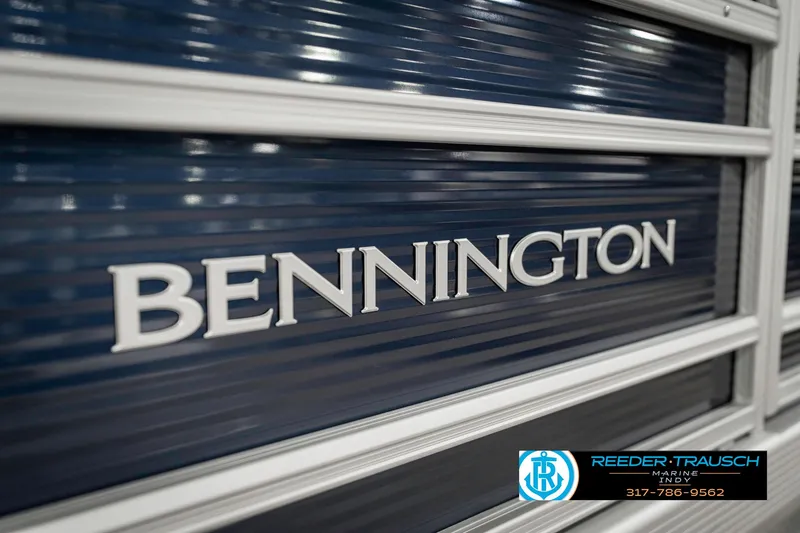 Slide: The Image of 2025 Bennington 22 SSR logo on a sleek blue surface. - 48