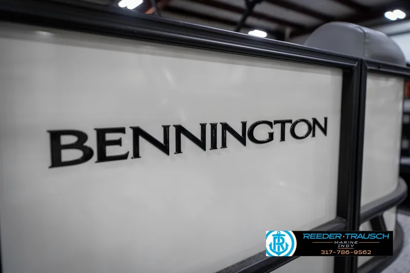 Slide: The Image of 2025 Bennington 21 SSR boat logo with Reeder-Trausch Marine contact details. - 49