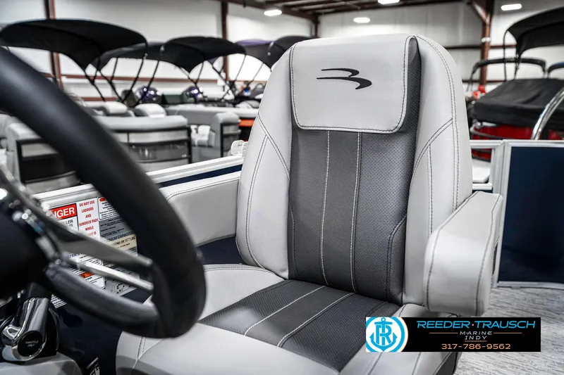 Slide: The Image of 2025 Bennington 23 S CRUISE boat seat, gray and black design, showroom display. - 41