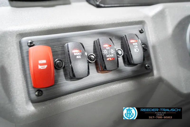 Slide: The Image of Control panel of 2025 Bennington 21 SS boat with labeled switches. - 37