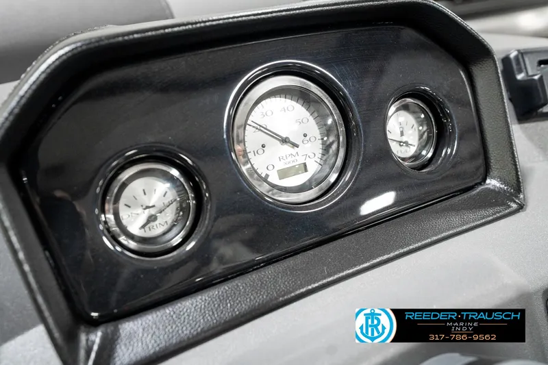 Slide: The Image of Dashboard gauges of a 2025 Bennington 21 SS boat, featuring speedometer and RPM indicators. - 39